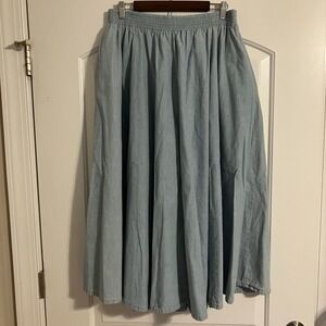 VTG Gotcha Covered cotton light blue denim pull-on maxi skirt Women's Sz 18 USA